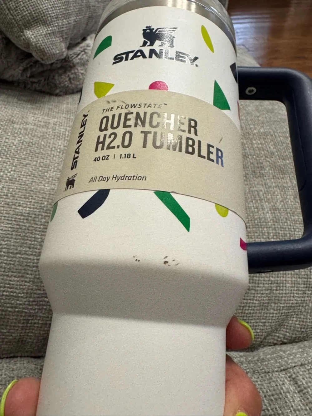 Stanley White Confetti Travel Mug with Navy Handle - Picture 7 of 8